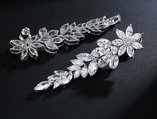 Brinco Noiva Luxo Zirconia Prata Festa Debutante Pendurado