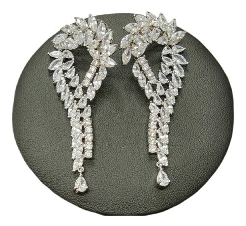 Brinco Zirconia Prata Noiva Festa Pendurado Debutante Grande