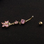 Piercing De Umbigo Pendurado Dourado Borboleta Zirconia Aço