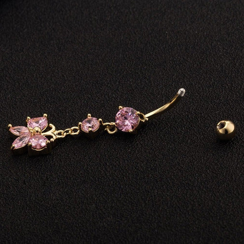 Piercing De Umbigo Pendurado Dourado Borboleta Zirconia Aço
