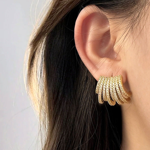 Brinco Ear Cuff  Pedra Zirconia Banhado Ouro Meia Argola Lux