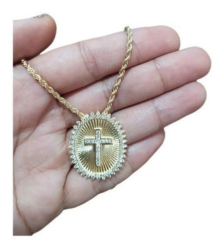 Colar Mandala Cruz Cravejado De Zirconia Dourado F. Ouro 18k