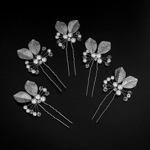 6 Arranjos Enfeite Aplique Dourado Cabelo Noiva Perola Dama