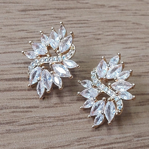 Brinco Zirconia Noiva Dourado Festa Madrinha Casamento Fixo