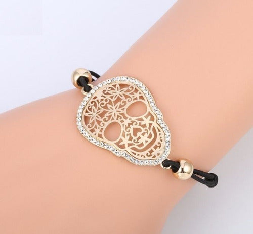 Pulseira Bracelete Caveira Mexicana Festa Pedra Strass
