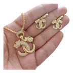 Conjunto Colar Brinco Leopardo Cravejado Dourado Zirconia