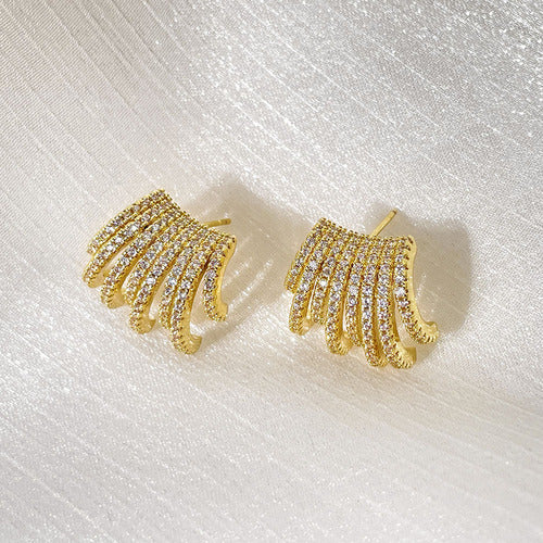 Brinco Ear Cuff  Pedra Zirconia Banhado Ouro Meia Argola Lux