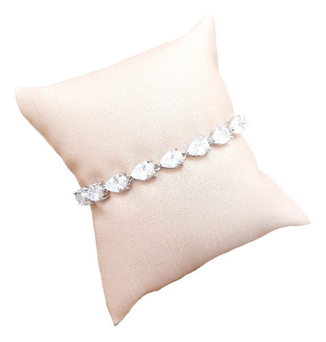 Pulseira Bracelete Prata Pedra Zircônia Noiva Debutante Gota