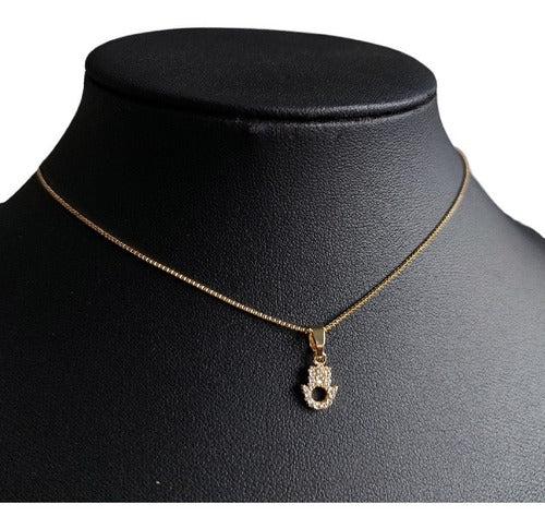 Colar Mandala Hamsá Mão De Fátima Pedra Zirconia Semi Joia