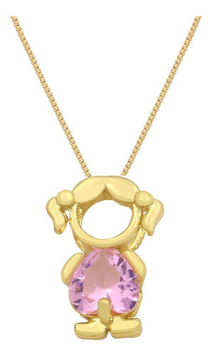 Colar Filhos Pedra Zirconia Banhado Ouro 18k Semi Joia