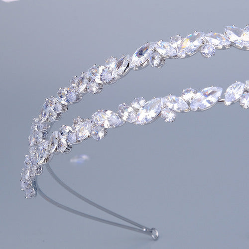 Tiara Dupla Porta Coque Cabelo Noiva Prata Zirconia Luxo