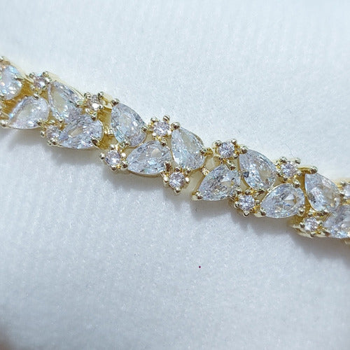 Pulseira Bracelete Dourada Zircônia Noiva Debutante 15 Anos - 18 cm - Dourado - 18 cm