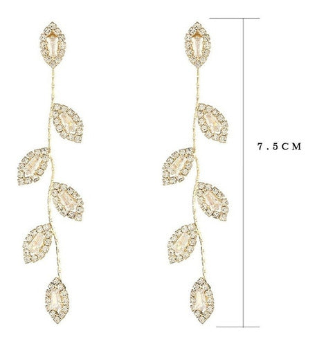 Brinco Noiva Pedra Zirconia Dourado Festa Debutante Folhas