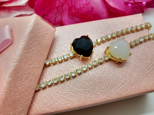 Colar Chocker Zirconia Coração Vermelho Preto Branco Riviera