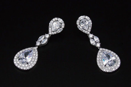 Brinco Noiva Zirconia Prata Formatura Debutante Gota Grande