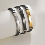 Pulseira Masculina 8 Mm Couro Placa Aço Inox Chapa P Gravar