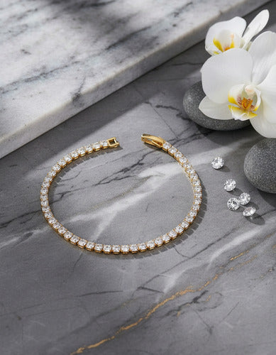 Pulseira Bracelete Riviera Dourada Zircônia Noiva Debutante