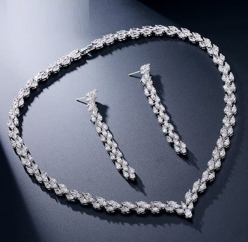 Conjunto Colar E Brinco Noiva Zircônia Prata Festa Debutante
