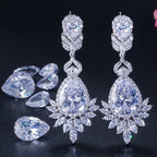 Brinco Noiva Zirconia Prata Festa Madrinha Azul Pendurado