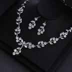 Colar E Brinco Noiva Zircônia Prata Festa Debutante Folhas