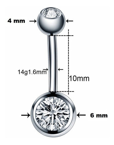 Piercing De Umbigo Com 2 Pedras Titânio Pequeno