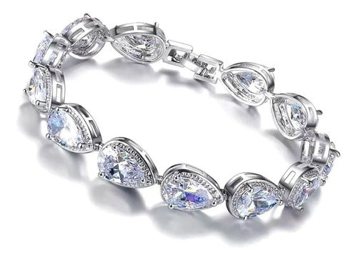Pulseira Bracelete Prata Com Zircônia Noiva Debutante Gota