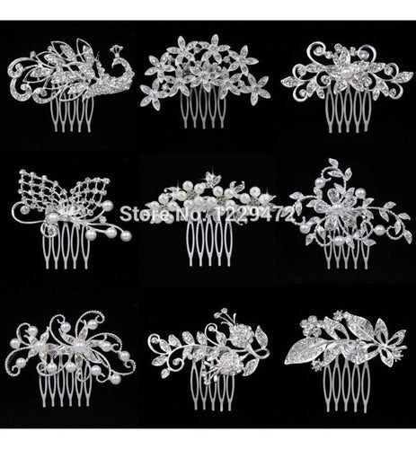 Arranjo Enfeite Cabelo Noiva Strass Perola Prata Debutante