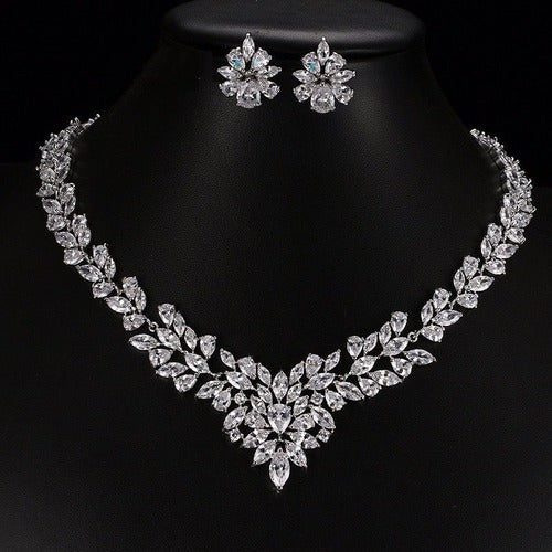 Conjunto Colar E Brinco Noiva Zircônia Prata Festa Debutante