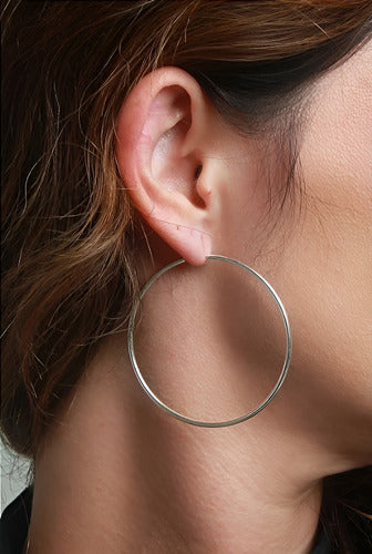 Brinco De Argola Folheado Prata Fio Medio 3,5 Cm