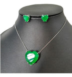 Conjunto Colar E Brinco Coração Pedra Zirconia Fusion Verde