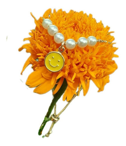 Pulseira Infantil Pingente Smile Pérola Folheada Semi Joia