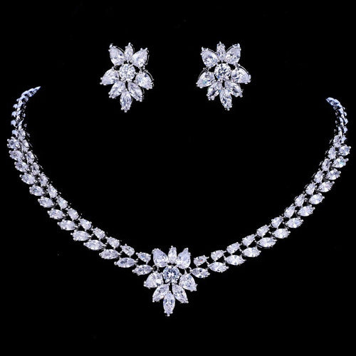 Conjunto Colar E Brinco Noiva Zircônia Prata Festa Debutante