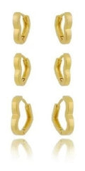 Trio Brinco Argola Coração Dourado Folheado A Ouro 18k