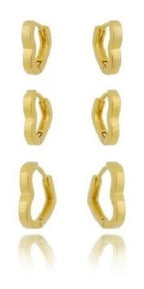 Trio Brinco Argola Coração Dourado Folheado A Ouro 18k