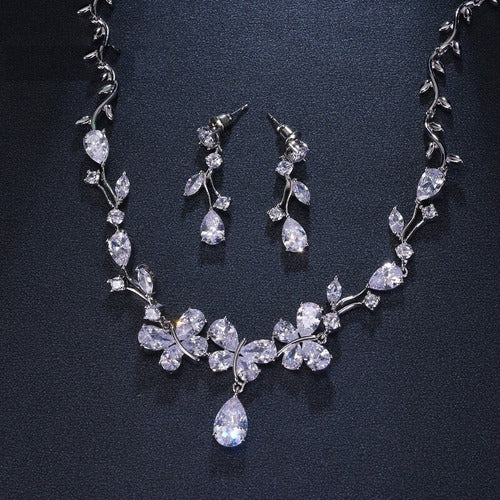 Colar E Brinco Noiva Zircônia Prata Festa Debutante Luxo