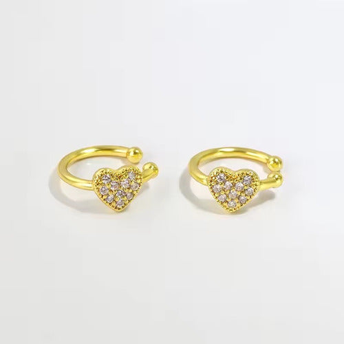 Piercing Argola Falso Fake Dourado Pedra Zirconia Coração