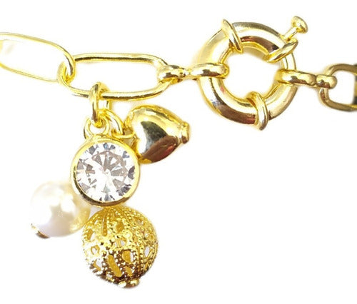 Pulseira Cartie Pérola Zirconia Coração Fecho Boia Grande