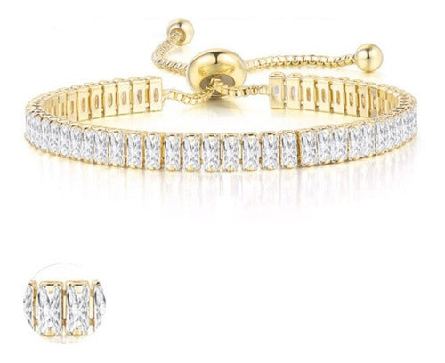 Pulseira Bracelete Pedra Zircônia Retangular Noiva Debutante
