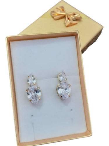 Brinco Noiva Gota Pedra Zirconia Dourado Fixo Pequeno