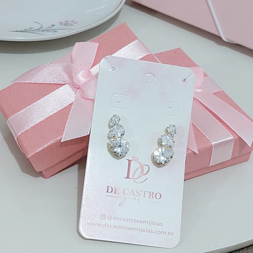 Brinco Ear Cuff Pedra Zirconia Gota Dourado Festa Folheado