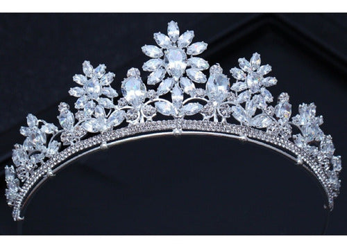 Coroa Tiara Porta Coque Noiva Strass E Zirconia Prata Luxo
