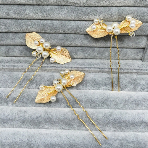 Arranjo Enfeite Aplique Dourado Cabelo Noiva Perola Dama
