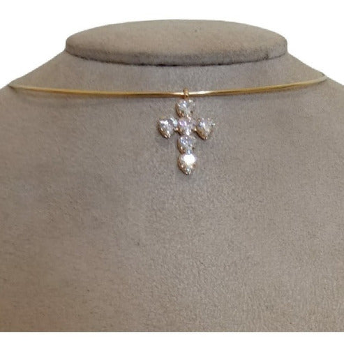 Colar Chocker Cruz Crucifixo Pedra Zirconia Folheado A Ouro