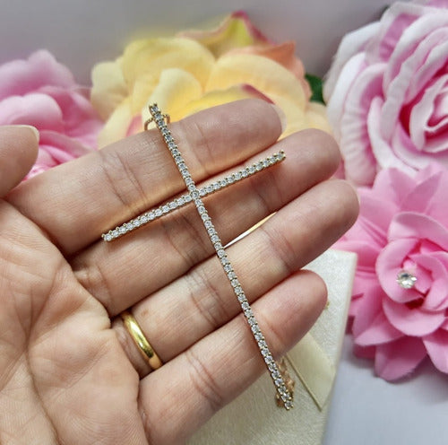 Colar Cruz Crucifixo Grande Pedra Zirconia Dourado Ou Prata