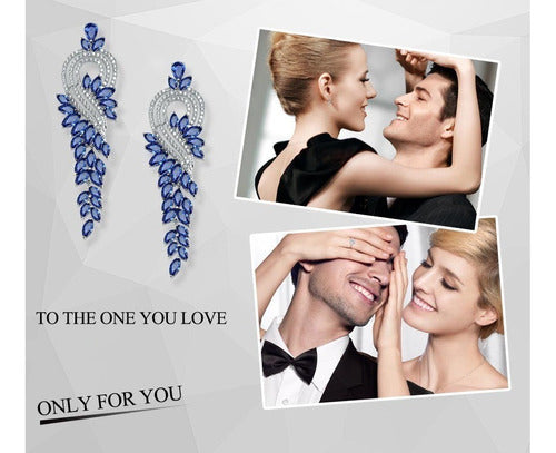 Brinco Noiva Zirconia Azul Prata Festa Madrinha Formatura