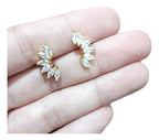 Brinco Pedra Zirconia Navete Dourado Pequeno Folheado 18k