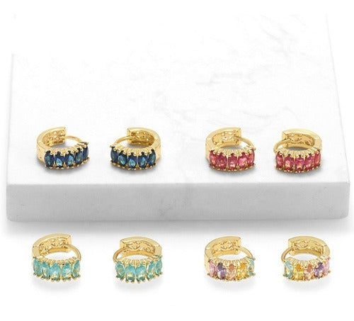 Brinco Argola Pedra Zirconia Verde Dourado Folheado Ouro 18k
