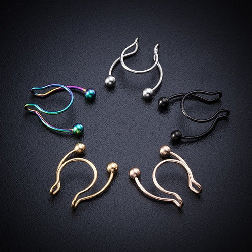 Piercing Nariz Septo Argola Falso Dourado Prata Preto Aço