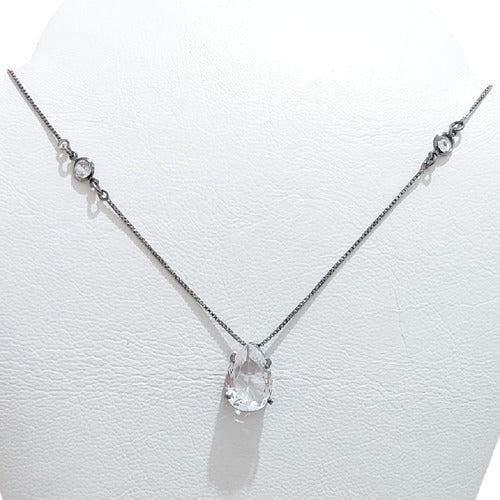 Colar Gota Pedra Zirconia Grafite Negro Gravatinha