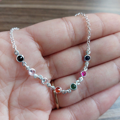 Pulseira Prata 925 Legítima Pedra Zirconia Colorida